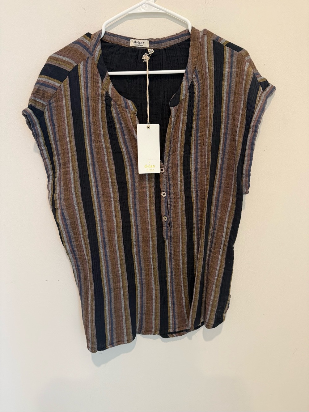 dylan Striped Henley Tank Top in Brown, Black & Blue-Gray